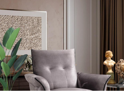 Designer Sessel Wohnzimmer Möbel Modern Luxus Sessel Grau Polster Textil